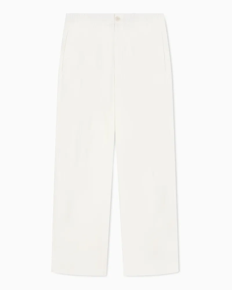 Emporio Armani Regular Fit Hose aus Baumwollpopeline mit elastischem Bund Weiß