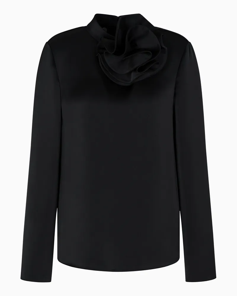 Emporio Armani Bluse mit appliziertem Blumen-Detail aus Satin Schwarz