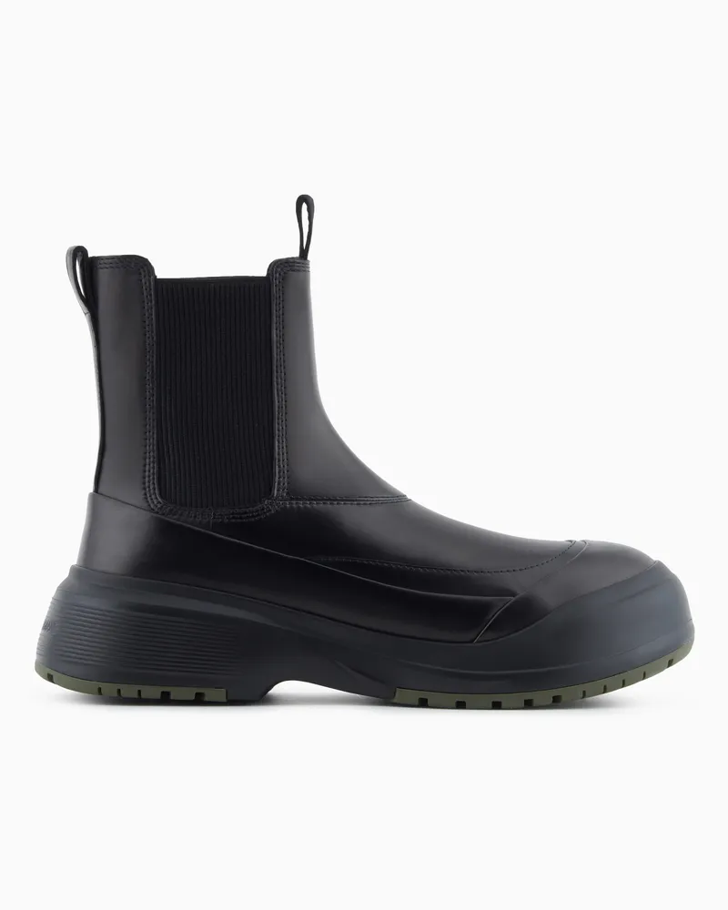 Emporio Armani Chunky-Stiefeletten aus Leder mit Spaltleder-Effekt Schwarz