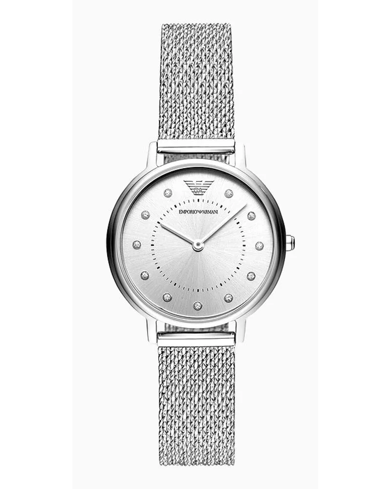 Emporio Armani Damen-zweizeigeruhr mit Edelstahlarmband Silber