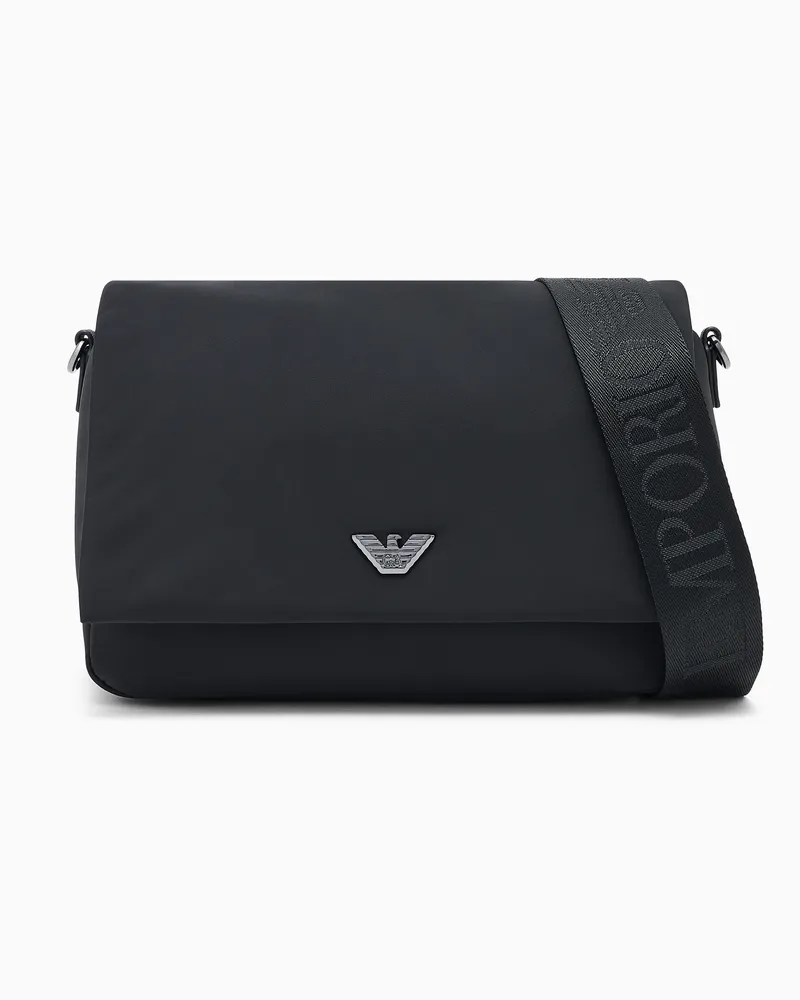 Emporio Armani Umhängetasche aus Nylon mit Klappverschluss und Metall-Logo Schwarz