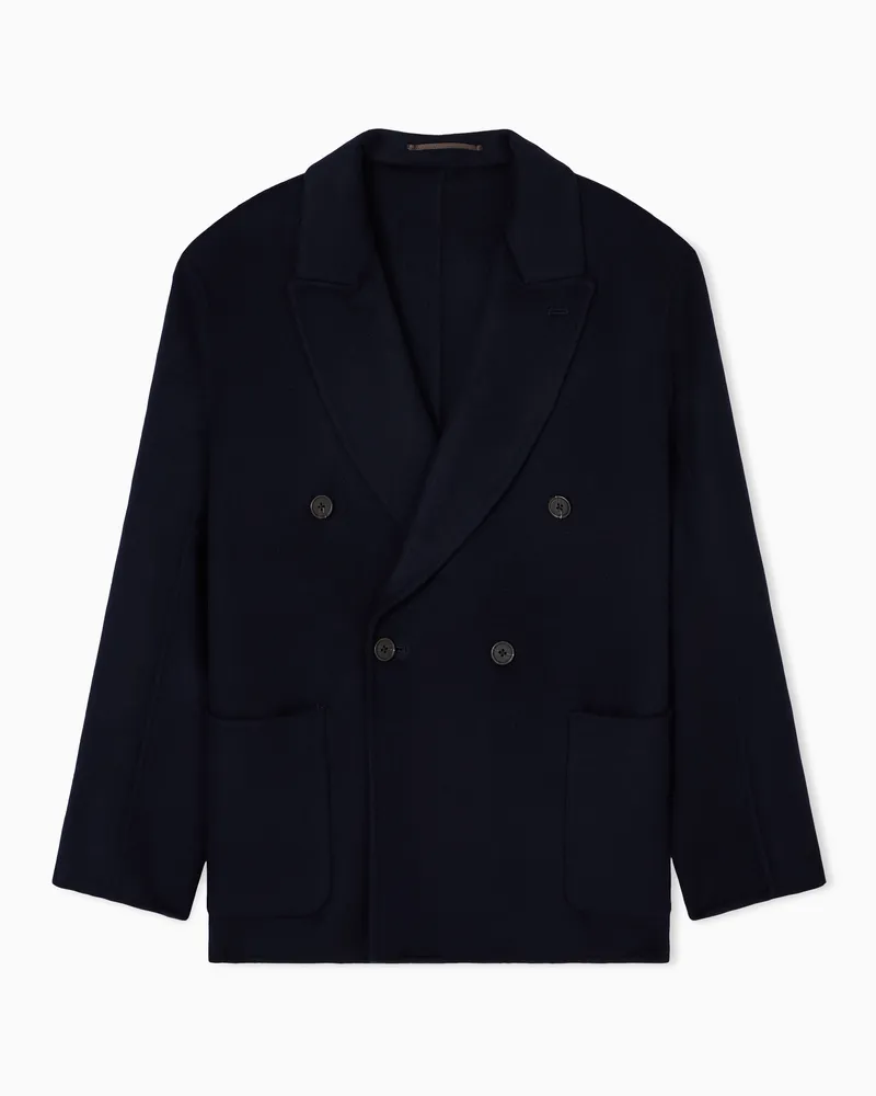Emporio Armani Doppelreihiger Blazer aus Wollstoff Marineblau