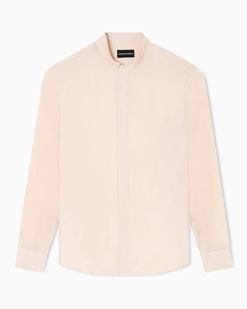 Emporio Armani Plissiertes Hemd mit Grandad-Kragen, gefertigt aus reiner Seide Pink