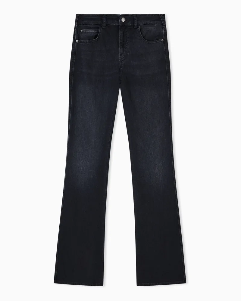 Emporio Armani Jeans J47 mit mittelhohem Bund und ausgestelltem Bein, gefertigt aus Stretch-Denim im Used-Look Schwarz