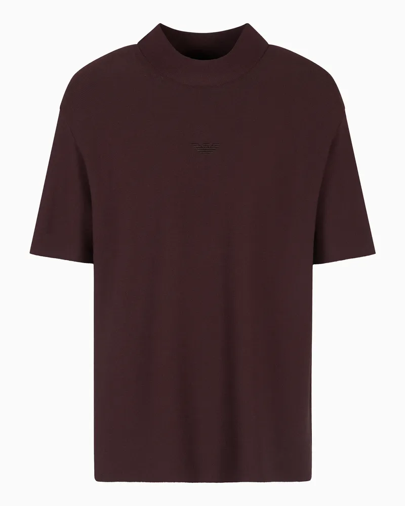 Emporio Armani Rollkragenpullover aus Viskose-Mischung mit Muster in Linksstrick Braun