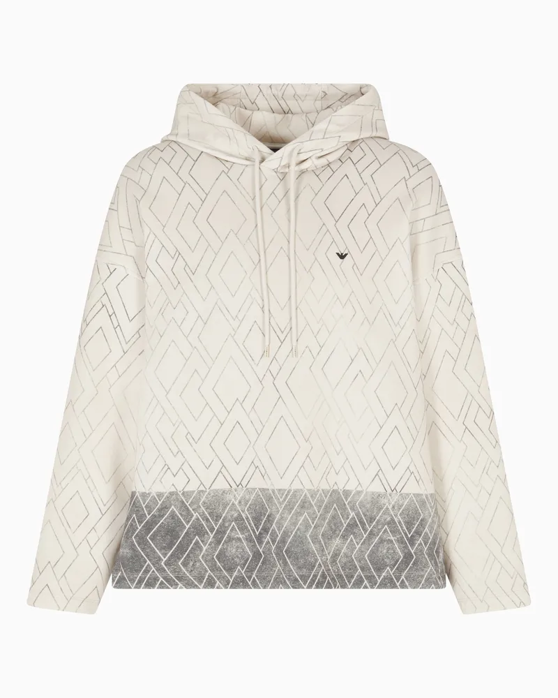 Emporio Armani ASV Sweatshirt aus doppellagigem Jersey mit Kapuze und Allover-Print Blau