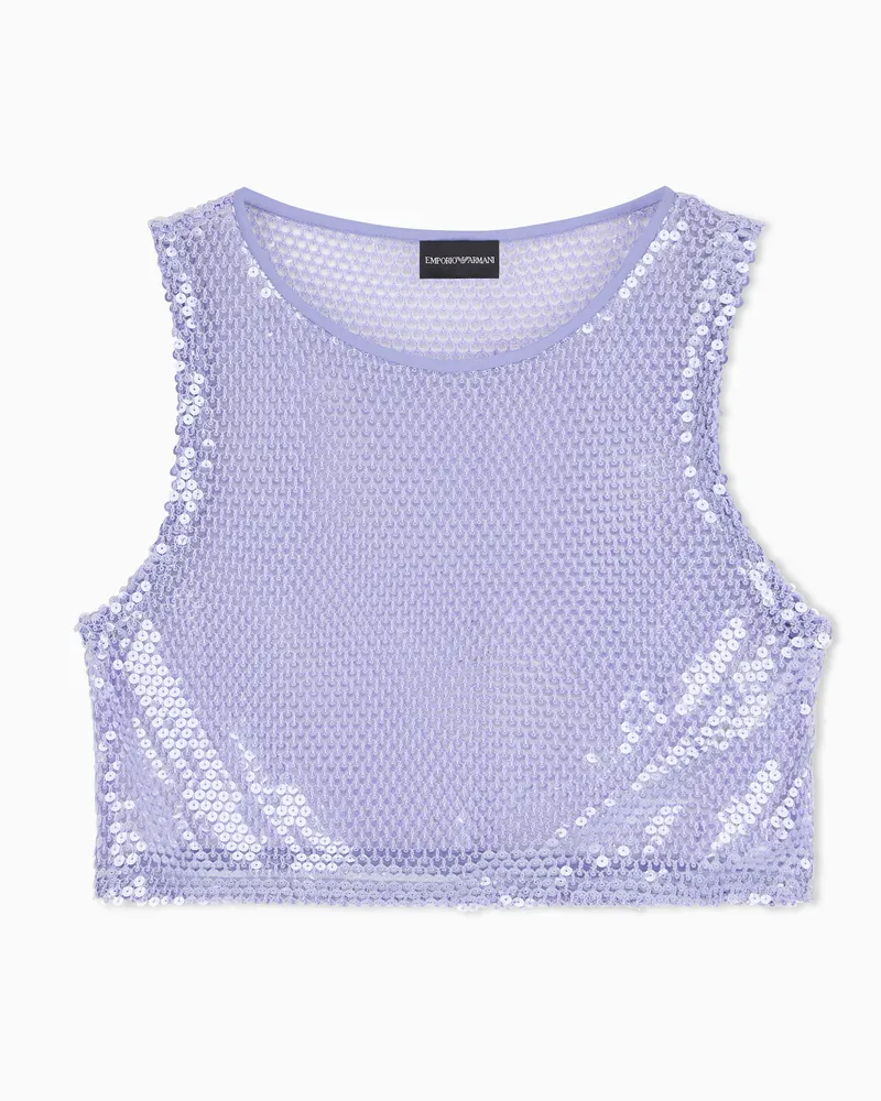 Emporio Armani Häkeltop mit Netzmuster und durchgehender Paillettenverzierung Violett