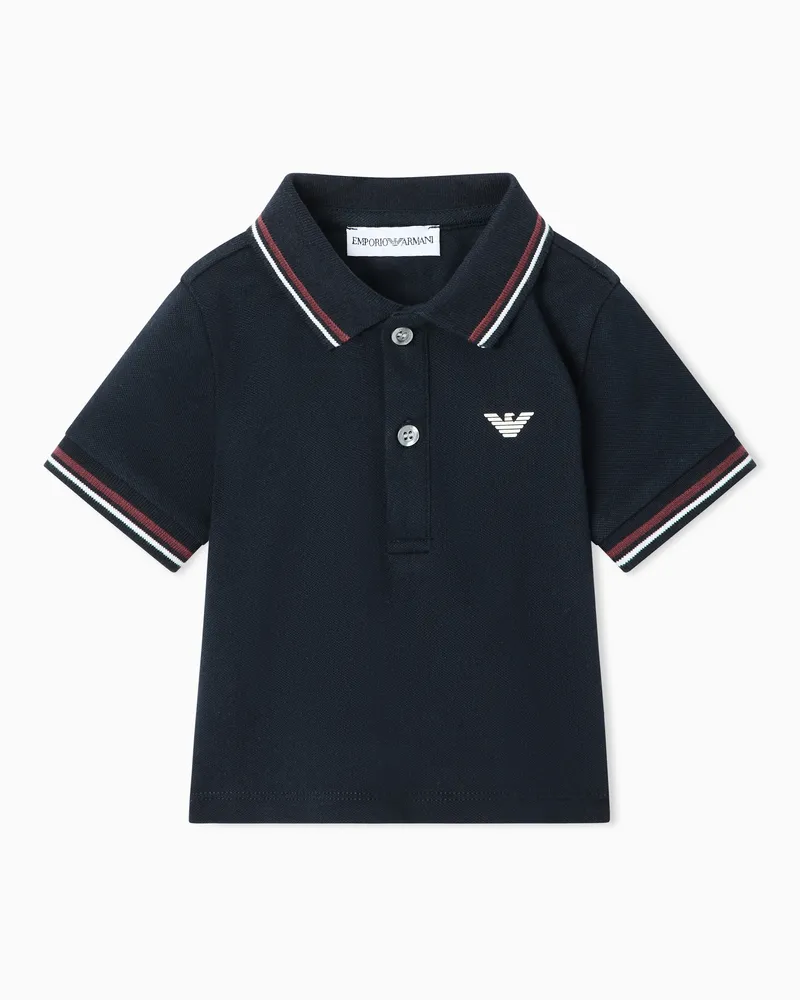 Emporio Armani Poloshirt aus Stretch-Pikee mit gestreiften Bündchen Marineblau
