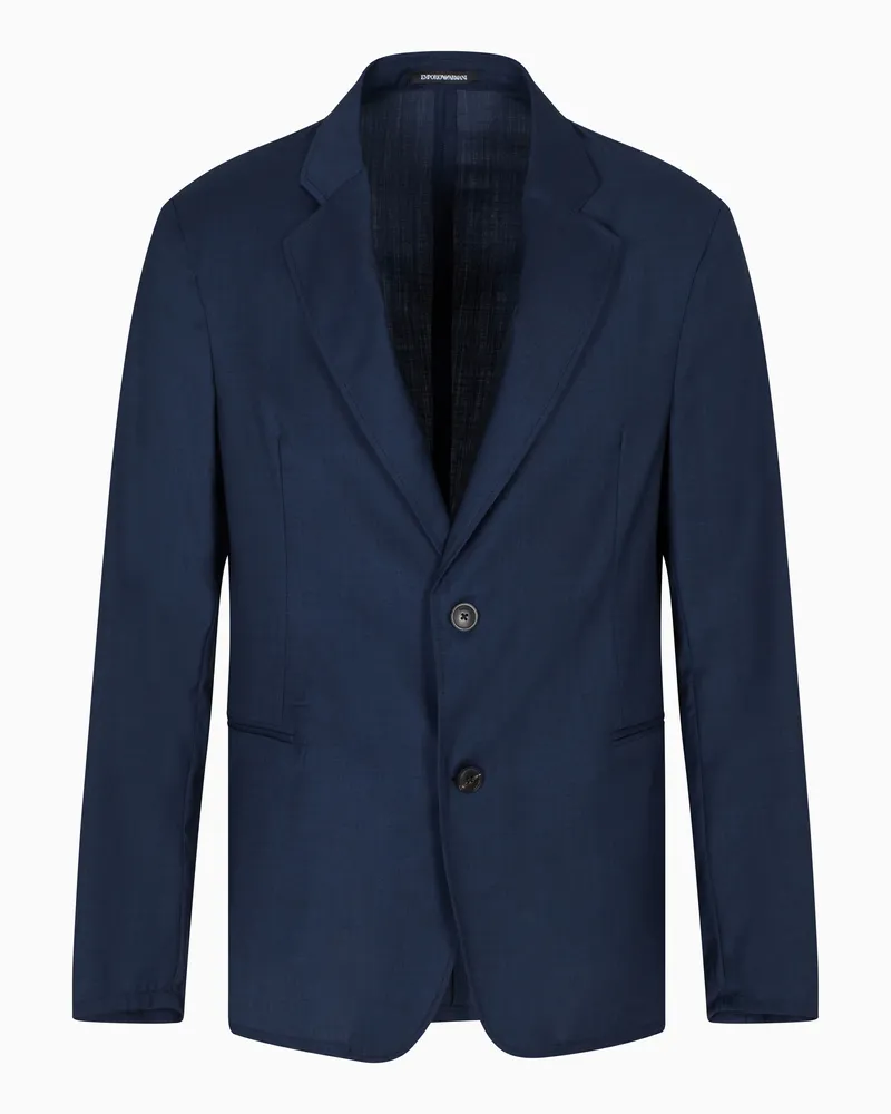 Emporio Armani Einreihiges Sakko Icon aus frischem Wollfresko mit Tropenmuster Blau