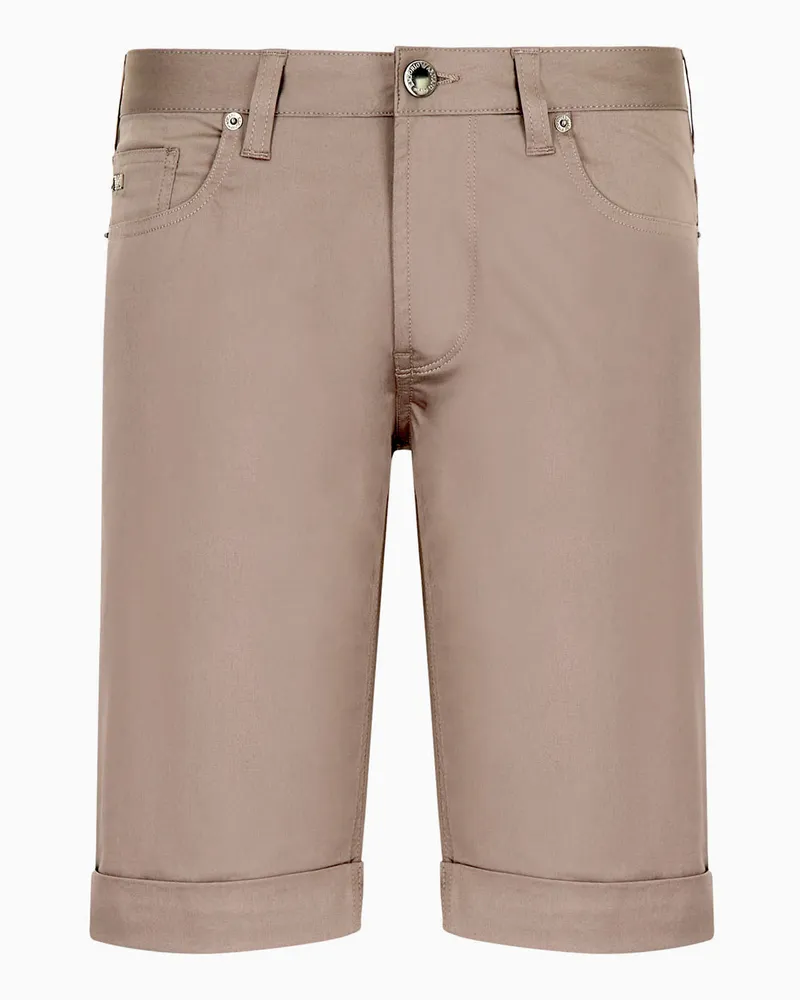 Emporio Armani Bermudashorts aus komfortabler glänzender Baumwolle mit Umschlag Beige