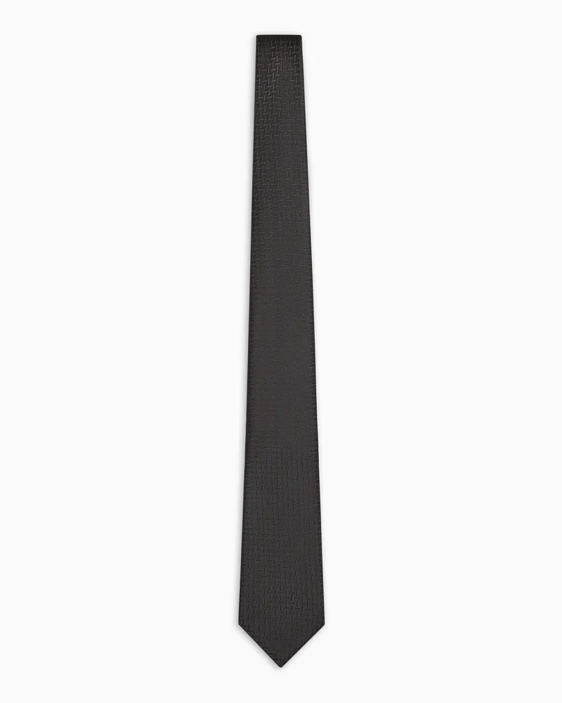 Emporio Armani Krawatte aus Seiden-Mischung mit Fischgratmuster in Jacquard-Stoff-Verarbeitung Schwarz