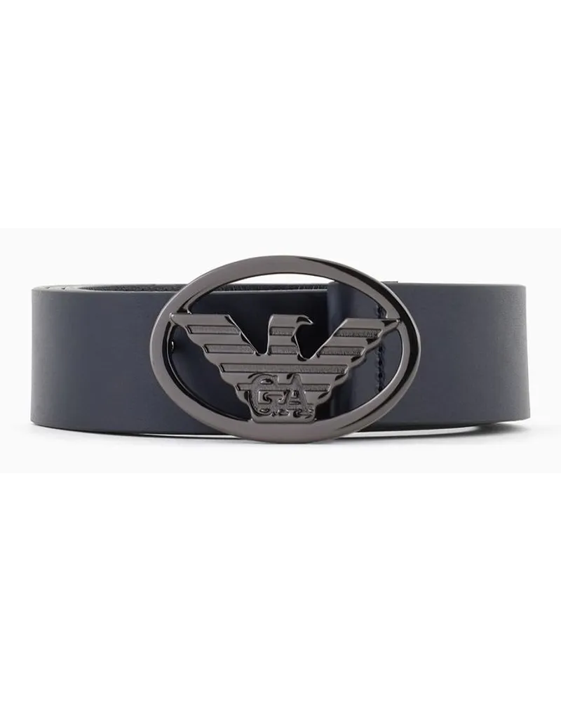 Emporio Armani Gürtel aus Glattem Leder mit Adler-plakette Marineblau