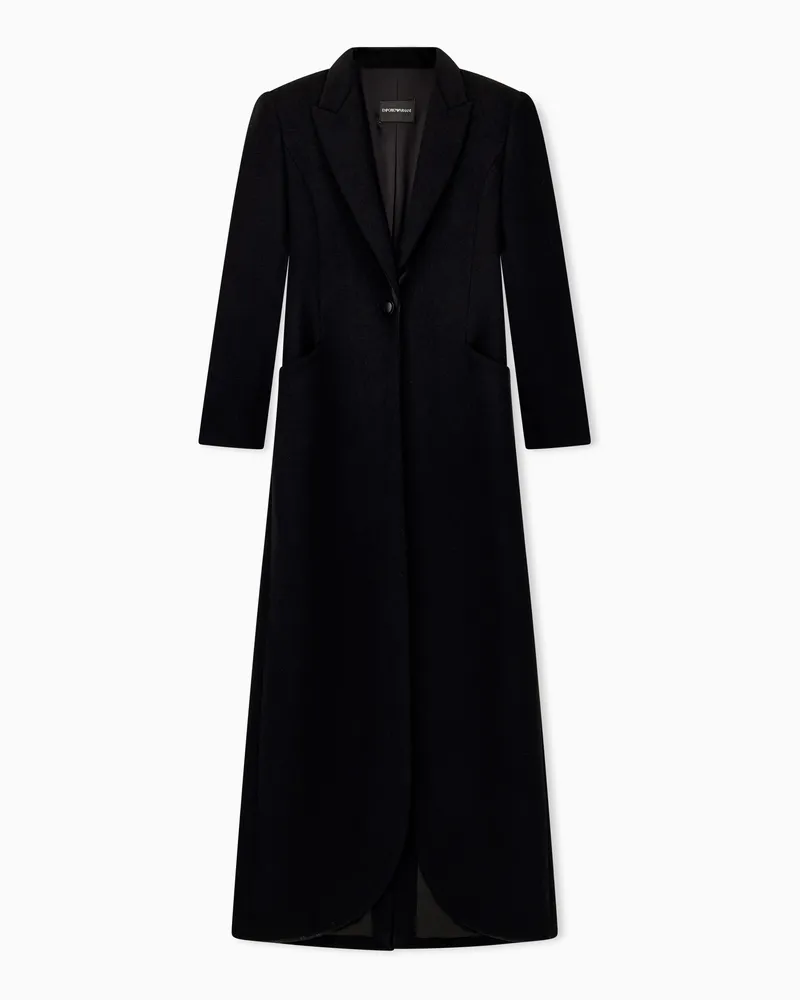 Emporio Armani Langer schmaler Mantel aus Schurwolle mit Reverskragen Schwarz