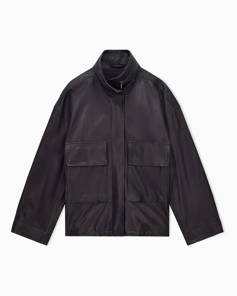 Emporio Armani Blouson aus Nappaleder mit Stehkragen Capsule Signature Blau