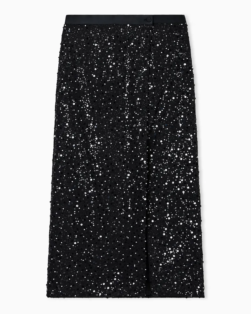 Emporio Armani Rock aus Georgette, durchgängig mit kleinen Perlen und Pailletten verziert Schwarz