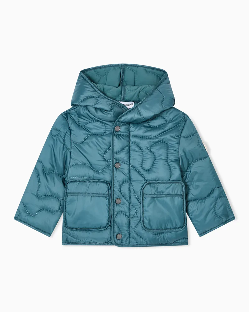 Emporio Armani Kapuzen-Jacke aus Nylon mit 3D-Matelassé-Stickerei Grün