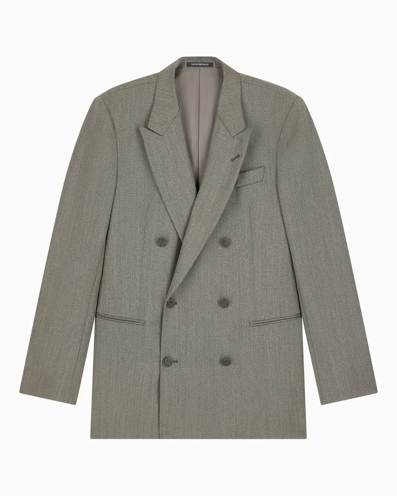 Emporio Armani Doppelreihige Jacke aus melierter Schurwolle Beige
