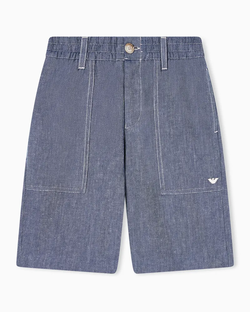 Emporio Armani Bermudashorts aus Leinenmischgewebe in Denim-Optik Blau