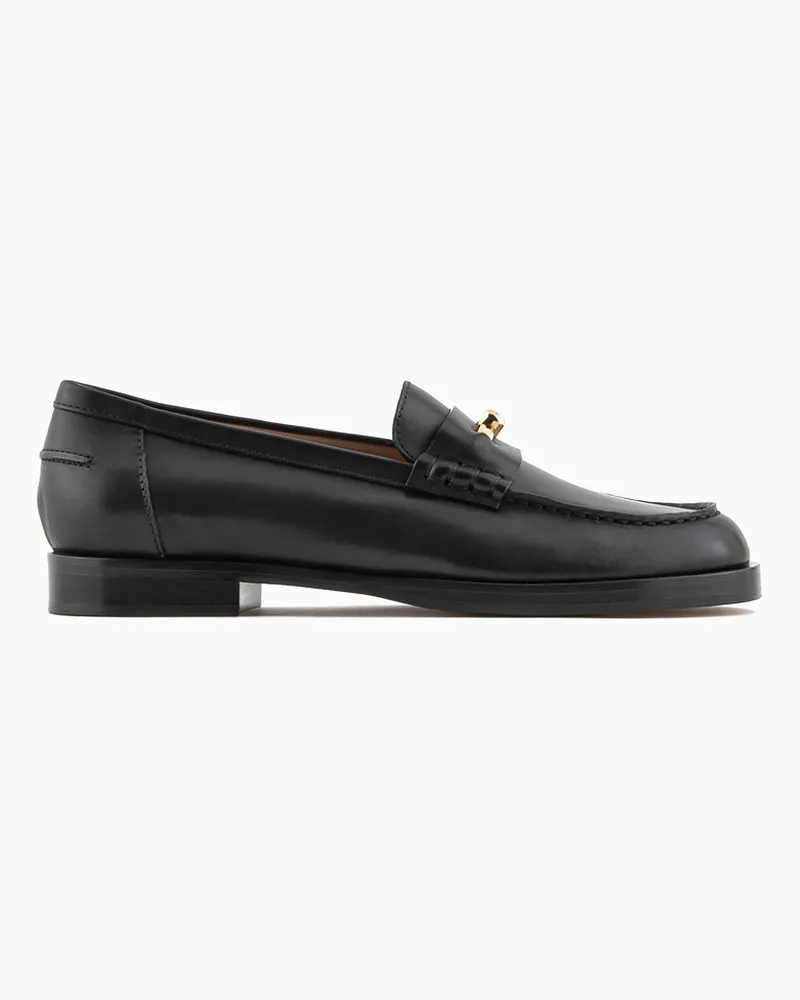 Emporio Armani Mokassins aus glänzendem Leder mit Steigbügel-Detail Schwarz