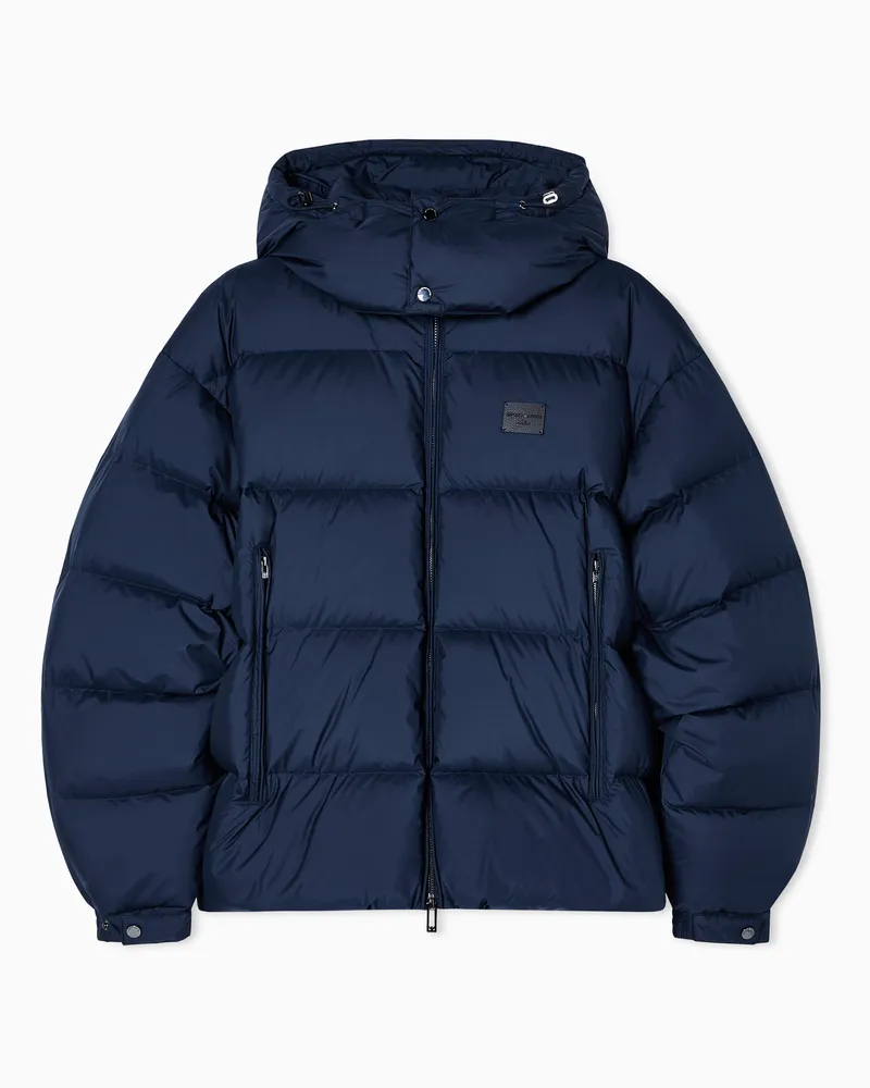 Emporio Armani Daunenjacke mit gesteppter Kapuze aus wasserabweisenden Ripstop-Nylon Marineblau
