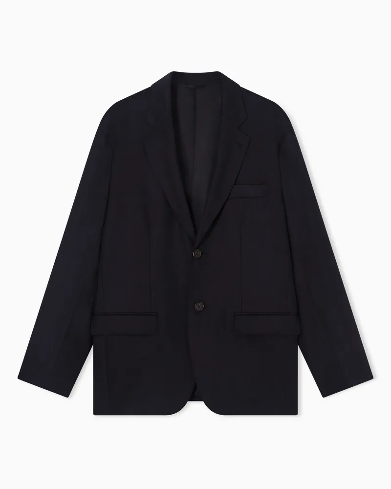 Emporio Armani Single-breasted blazer in virgin wool cloth Marineblau