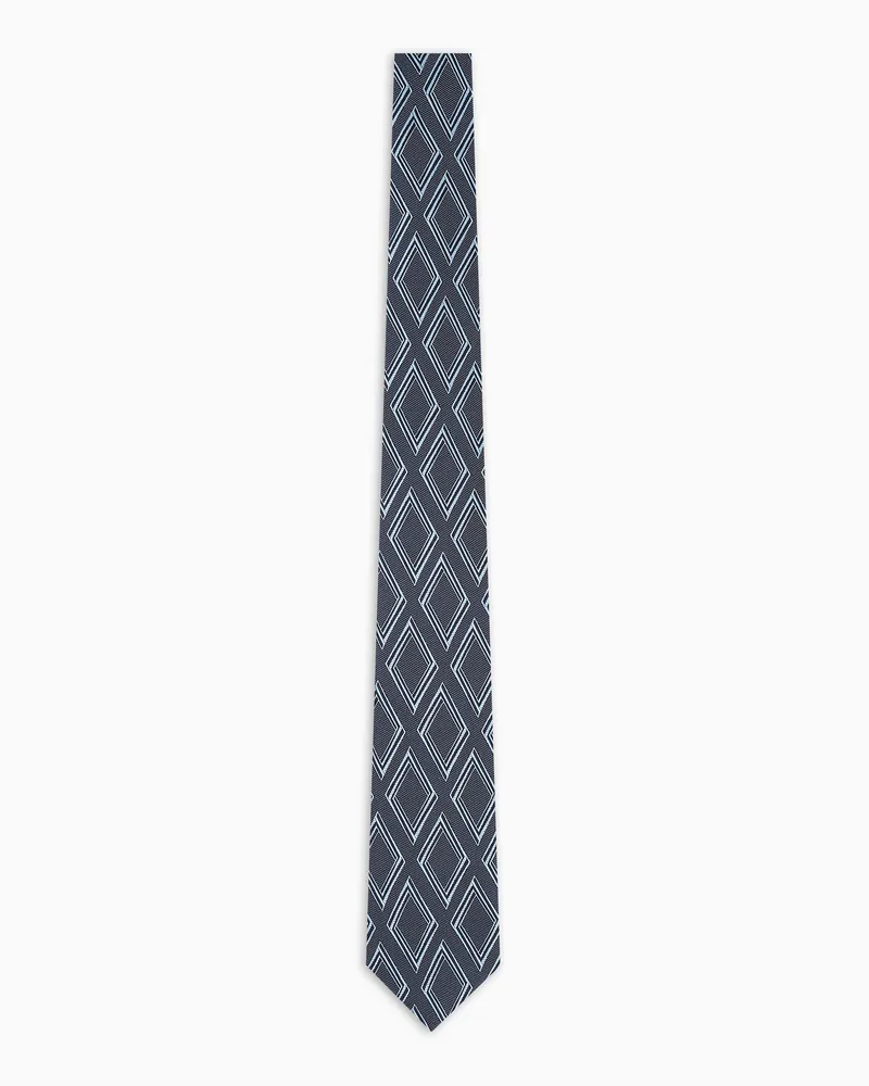 Emporio Armani Krawatte aus reiner Seide mit großen eingewebten Rauten in Jacquard-Stoff-Verarbeitung Marineblau