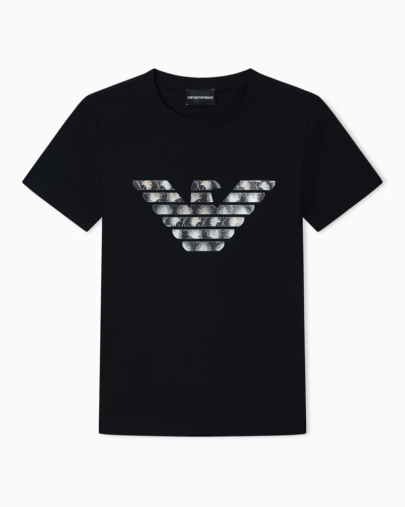 Emporio Armani ASV Slim Fit T-Shirt aus Stretchjersey mit Maxi-Adler-Print Schwarz