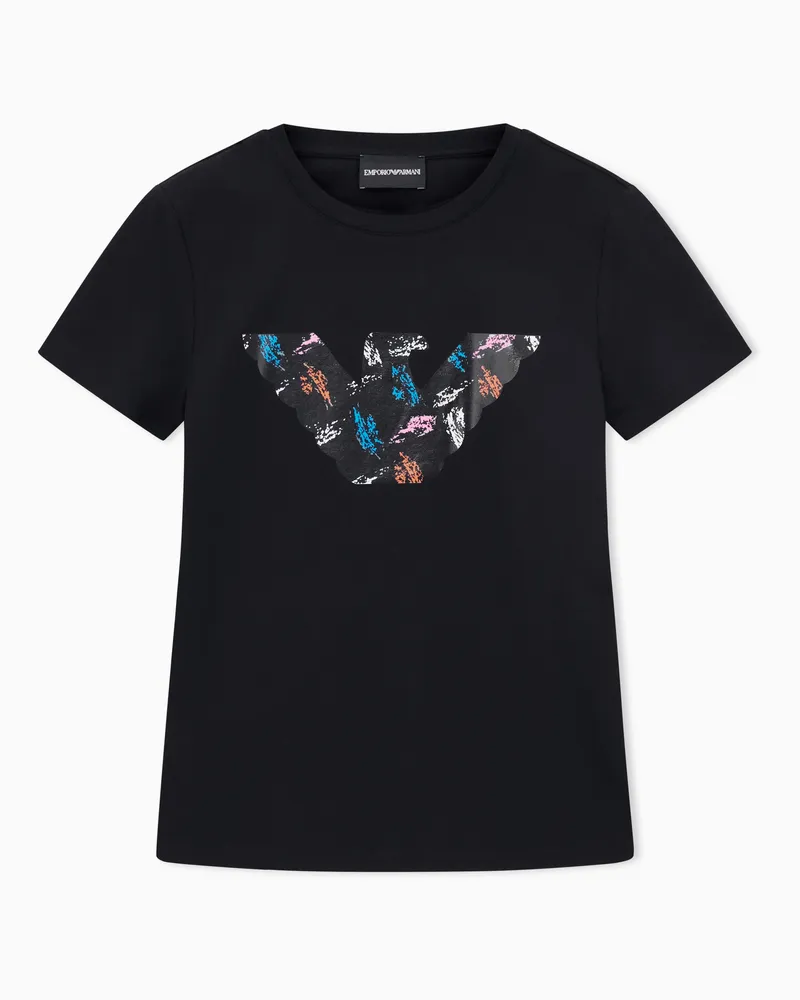 Emporio Armani ASV Slim Fit T-Shirt aus Stretchjersey mit Maxi-Adler-Print Schwarz