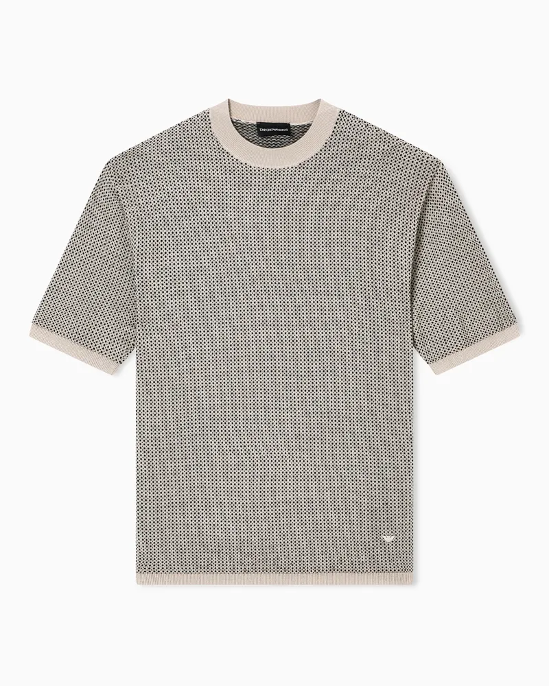 Emporio Armani Pullover aus Schurwolle mit zweifarbigem Mikro-Muster in Jacquard-Stoff Braun