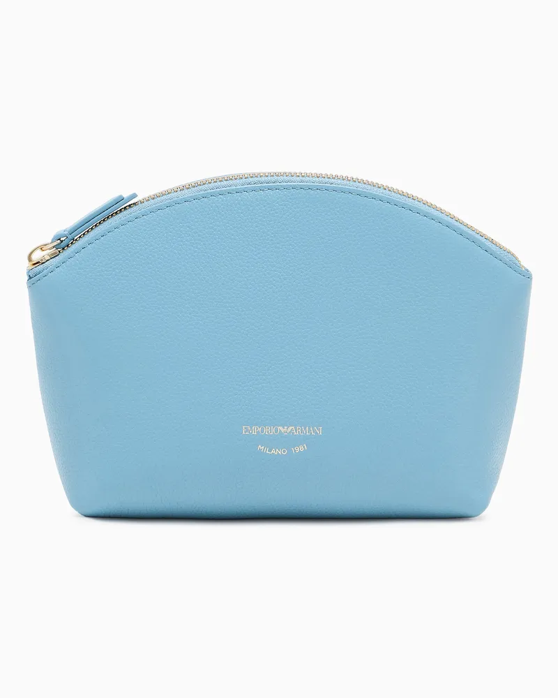 Emporio Armani Beauty-Case aus Leder mit Hirschprint Hellblau