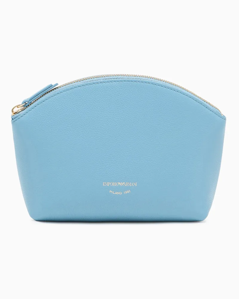 Emporio Armani Beauty-Case aus Leder mit Hirschprint Hellblau