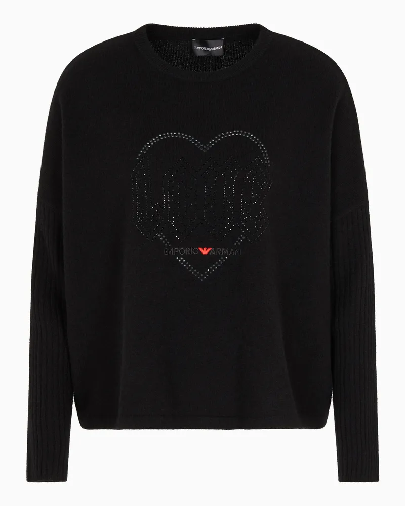 Emporio Armani Pullover aus Schurwolle mit Strasssteinen aus der Sonderkollektion zum Valentinstag Schwarz