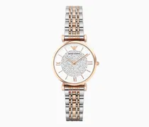 Damen-Zweizeigeruhr mit zweifarbigem Edelstahlarmband