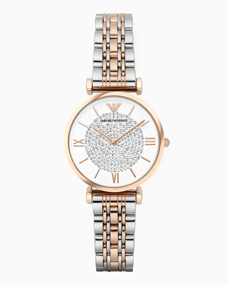 Emporio Armani Damen-Zweizeigeruhr mit zweifarbigem Edelstahlarmband Mehrfarbig
