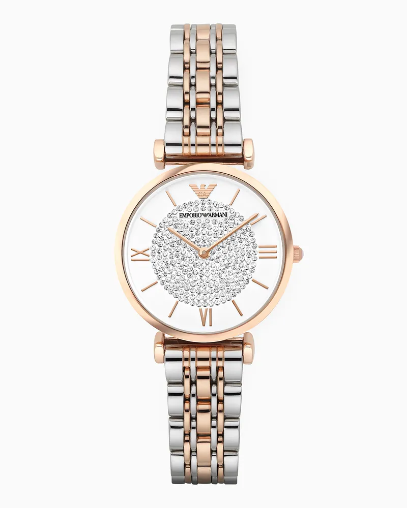 Emporio Armani Damen-Zweizeigeruhr mit zweifarbigem Edelstahlarmband Mehrfarbig