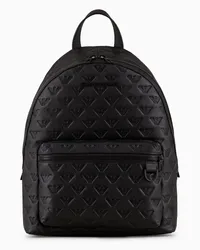 Emporio Armani Rucksack In Runder Form aus Leder Geprägt mit Allover-adler Schwarz