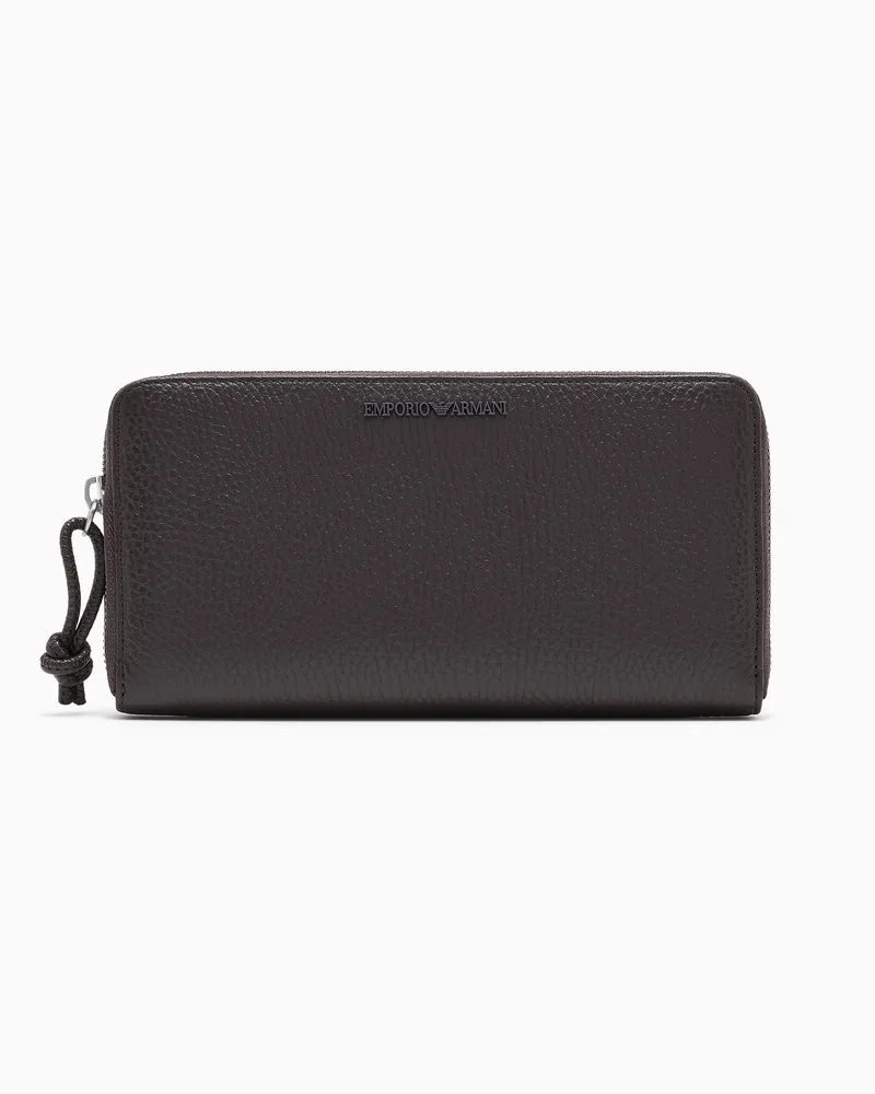 Emporio Armani Portemonnaie aus getrommeltem Leder mit Rundum-Reißverschluss Braun