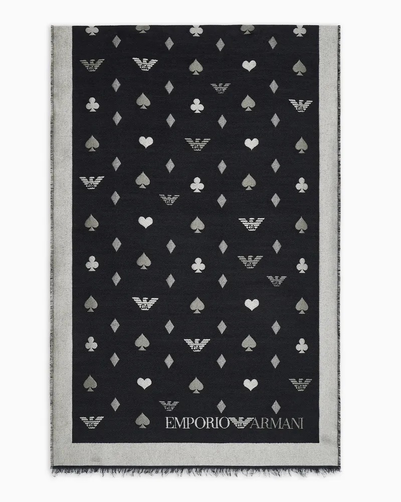 Emporio Armani Stola aus Doubleface-Wollmischung mit Jacquard-Muster Schwarz