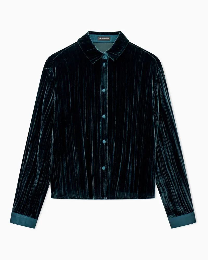 Emporio Armani Regular Fit Hemd aus Plissee-Samt mit klassischem Kragen Grün