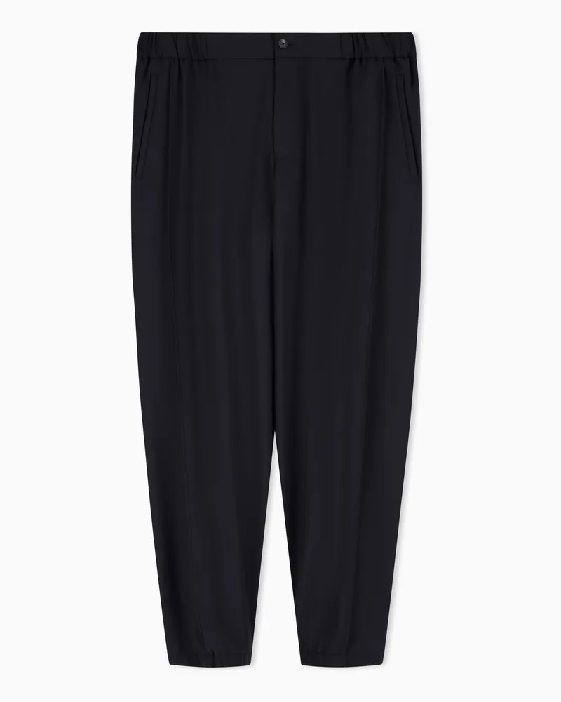 Emporio Armani Hose aus Wollfresko mit Falten und Tropenmuster Marineblau