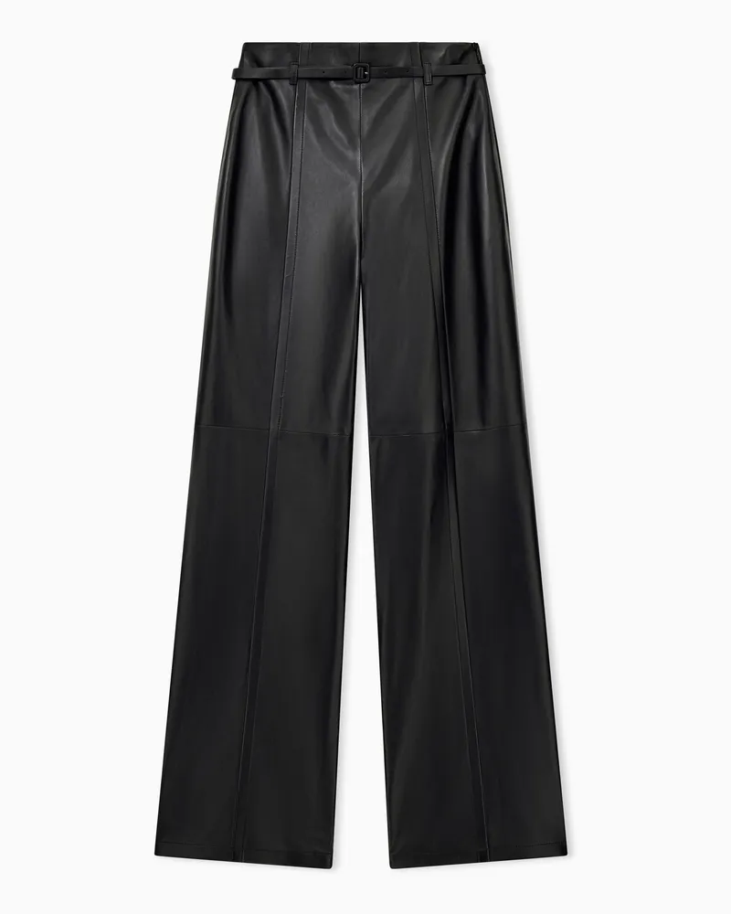 Emporio Armani Regular Fit Lederhose mit weitem Bein und Gürtel Schwarz