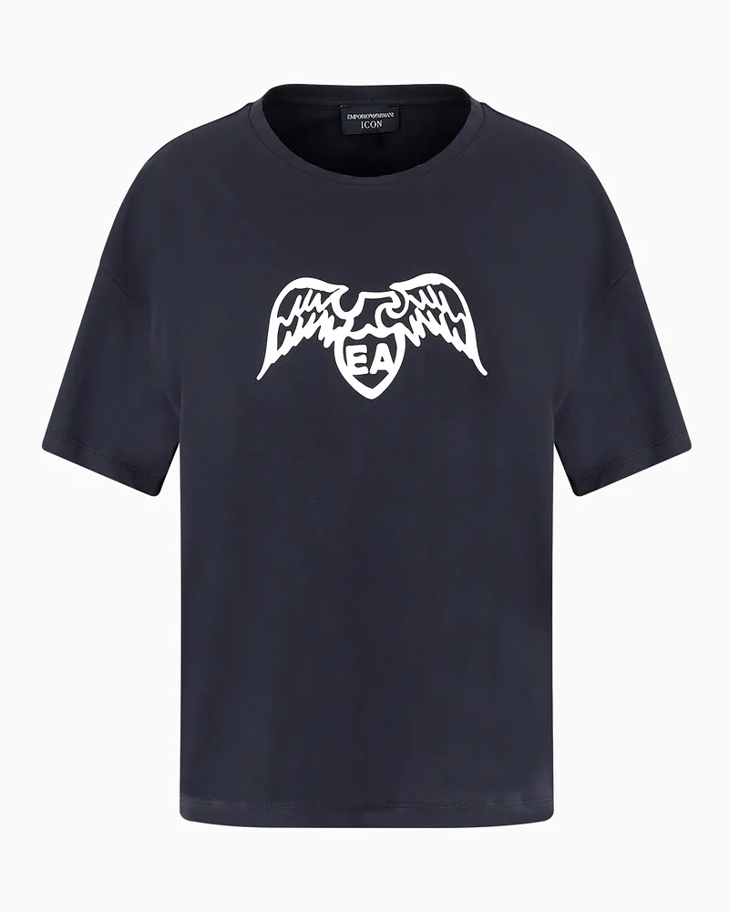 Emporio Armani T-Shirt aus Pima-Baumwolle mit Adlerlogo Marineblau