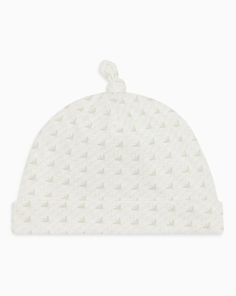 Emporio Armani Mütze aus Jersey mit Adler im Optical-Muster Beige