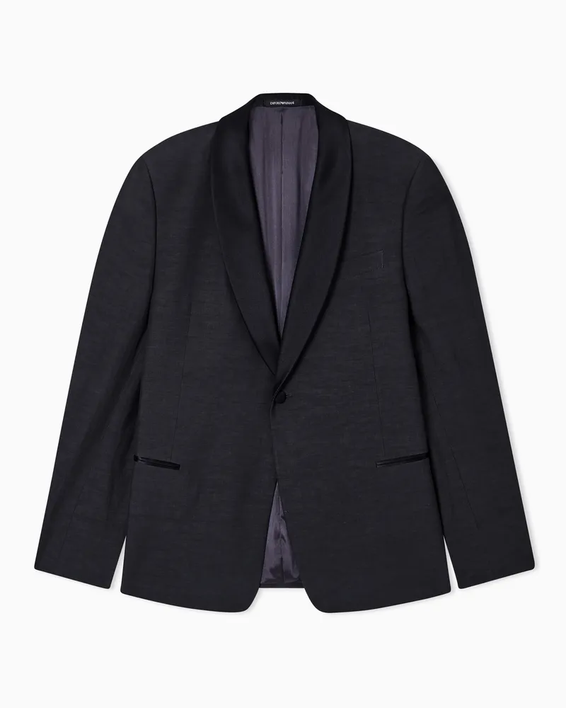 Emporio Armani Einreihiges Sakko aus einer Fil-à-Fil-Leinen-Mischung Blau