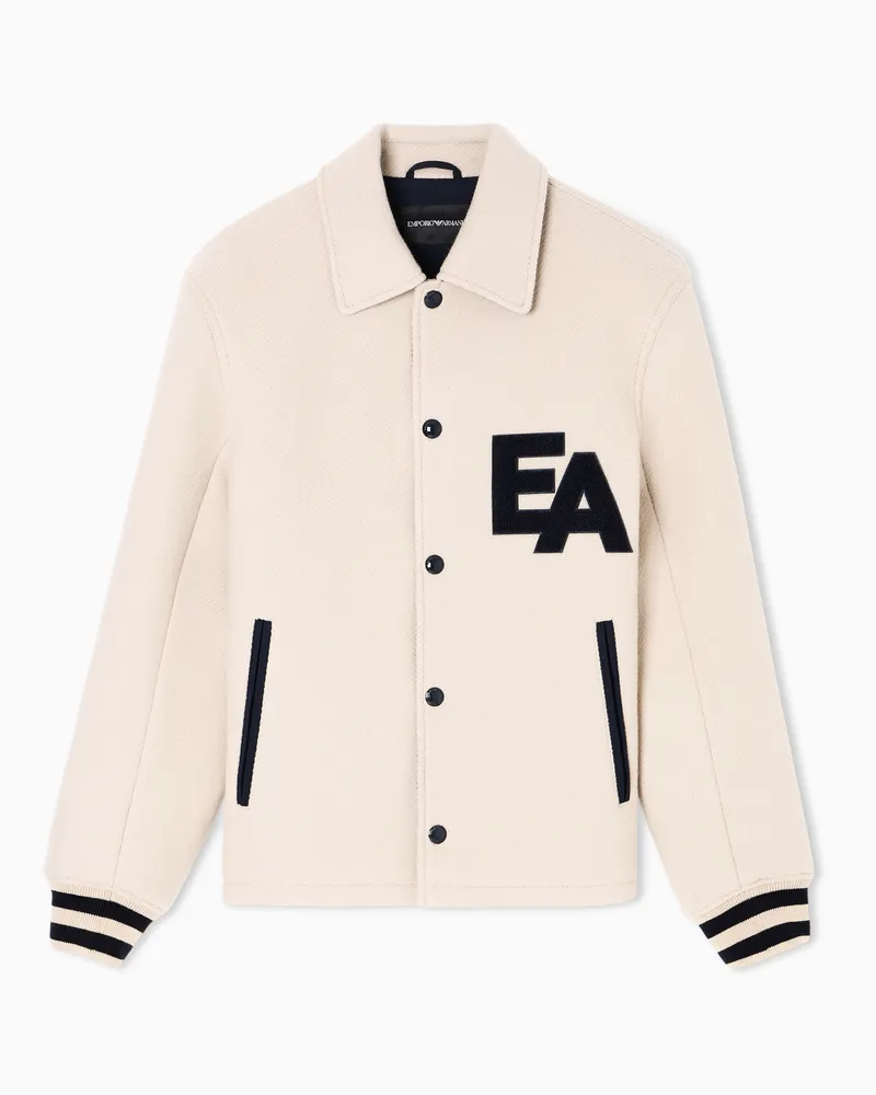 Emporio Armani Blouson mit Druckknöpfen und großem EA-Patch, gefertigt aus Woll-Stoff Beige