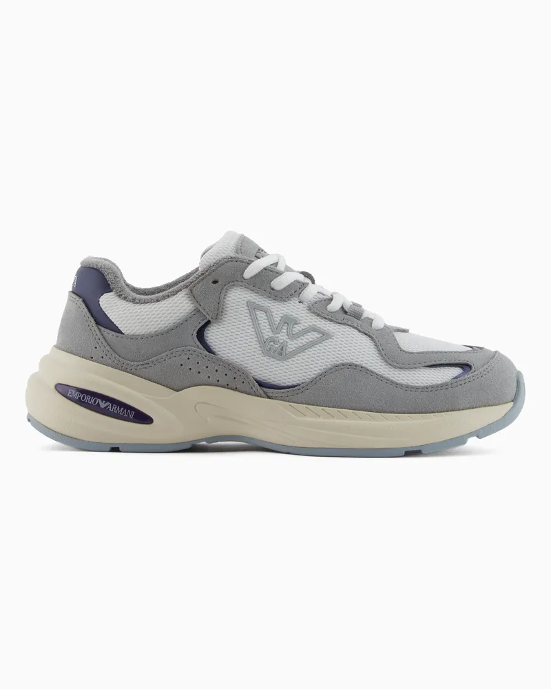 Emporio Armani Sneaker aus Mesh mit Veloursleder-Details und Adler-Logo Grau