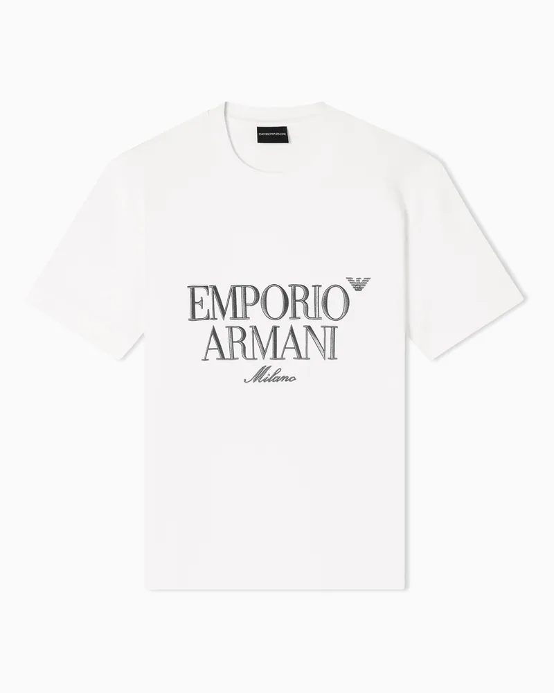 Emporio Armani T-Shirt aus schwerem Jersey mit Logo-Stickerei in Relief-Optik Weiß