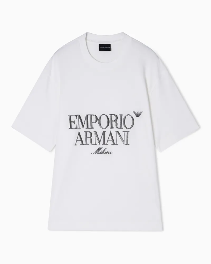 Emporio Armani Heavy jersey T-shirt with raised logo embroidery Weiß