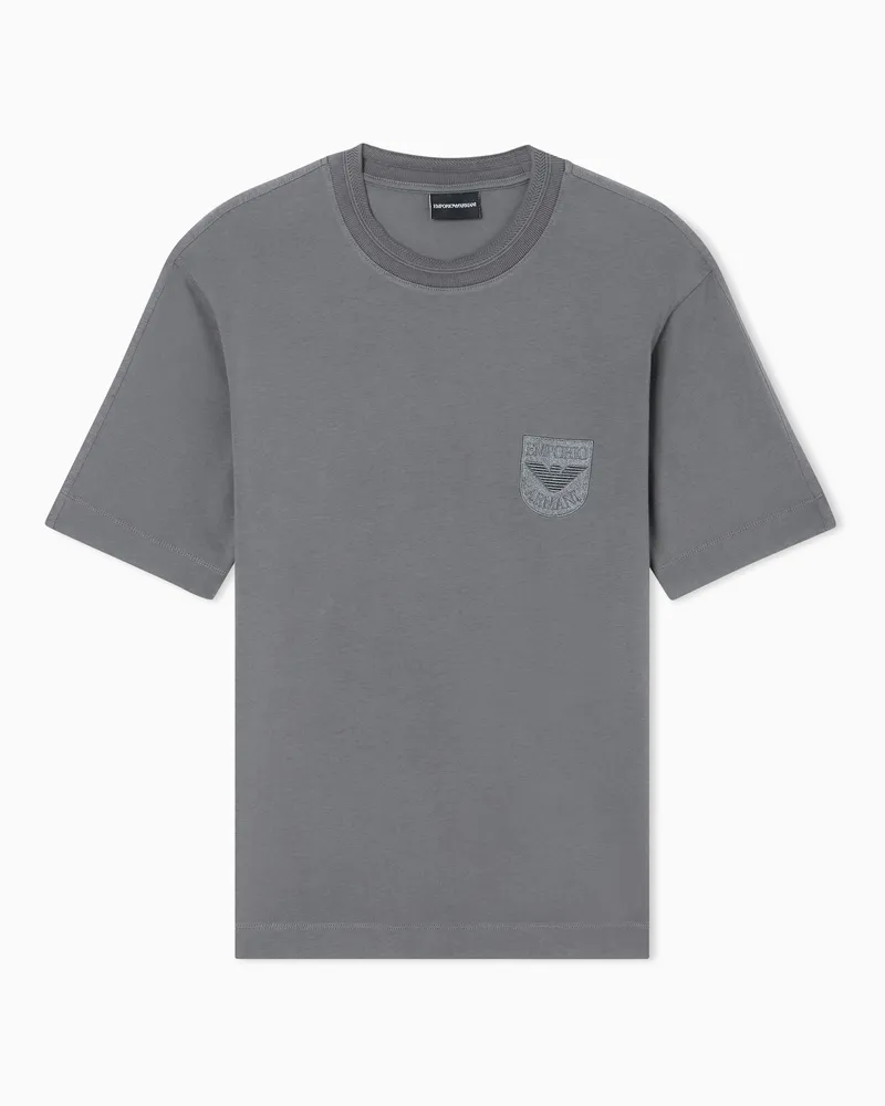Emporio Armani T-Shirt aus Heavy Jersey mit Wappen-Stickerei Grau