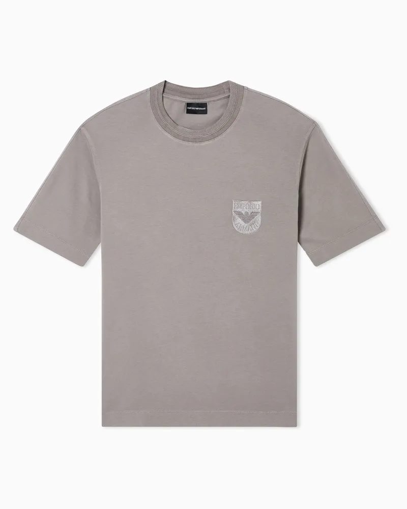 Emporio Armani T-Shirt aus Heavy Jersey mit Wappen-Stickerei Grau
